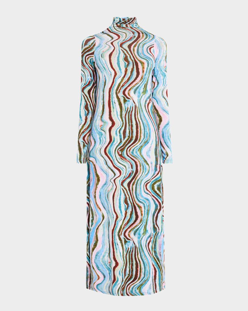 Paxton Swirl-Print Turtleneck Midi Dress